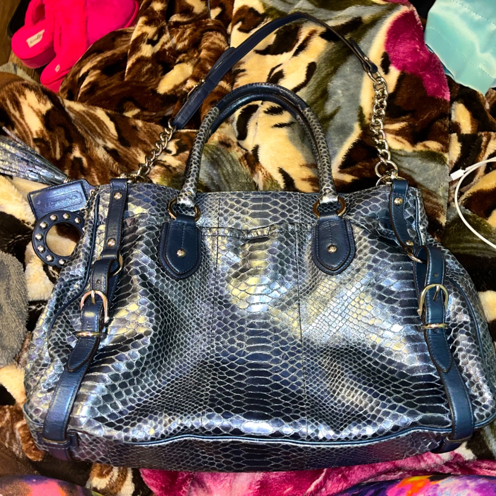 Coach Bag Exotic Embossed Python Leather Sierra Carryall Cobalt NWT 17551 Charms